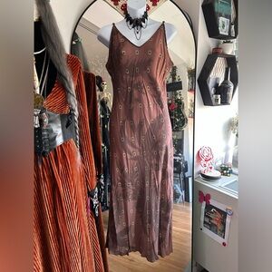 ASOS V Neck Spaghetti Strap Printed Maxi Dress - brown/green